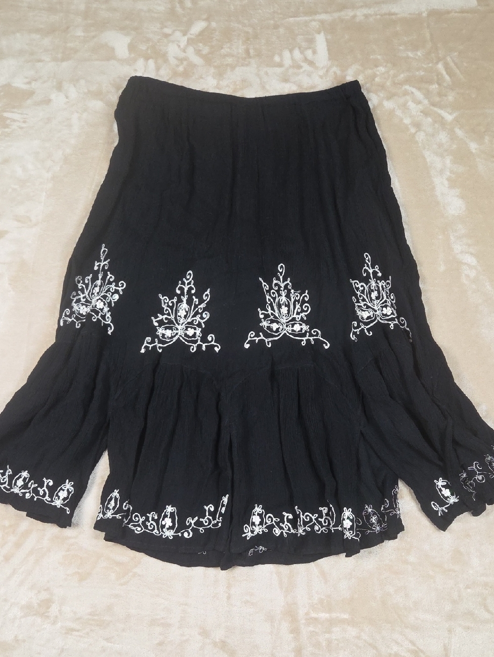 Bila Black Maxi Skirt with White Embroidered Motifs